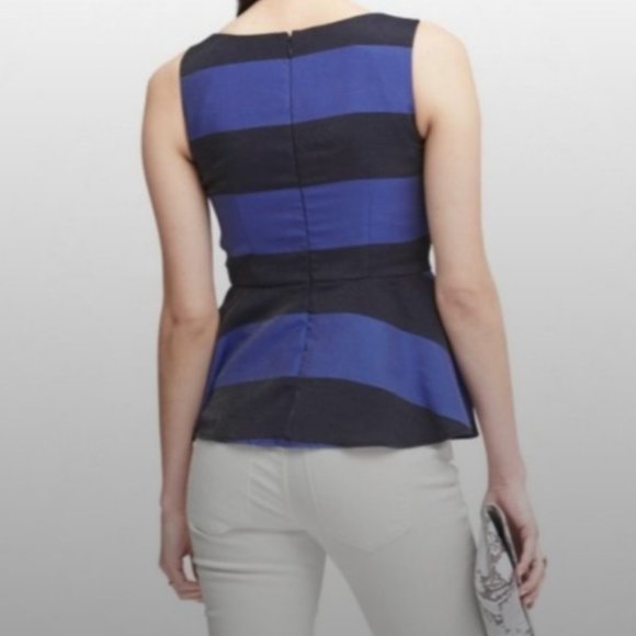 NWT Banana Republic Striped Sleeveless Peplum Top Round Neck Size 10 Navy Blue - Picture 7 of 7